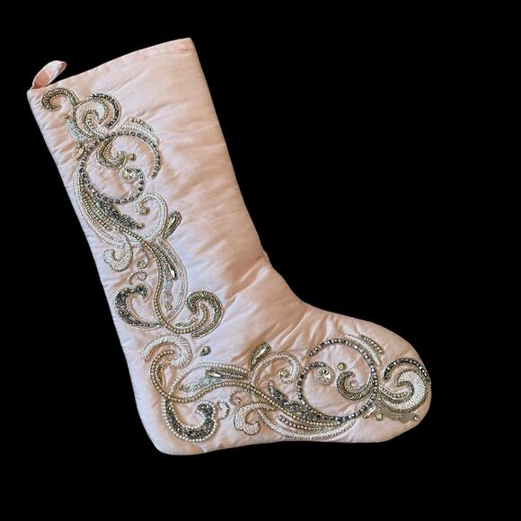 NEW Neiman Marcus Blush Pink Beaded Christmas Stocking Luxury Holiday Decor - Picture 11 of 15